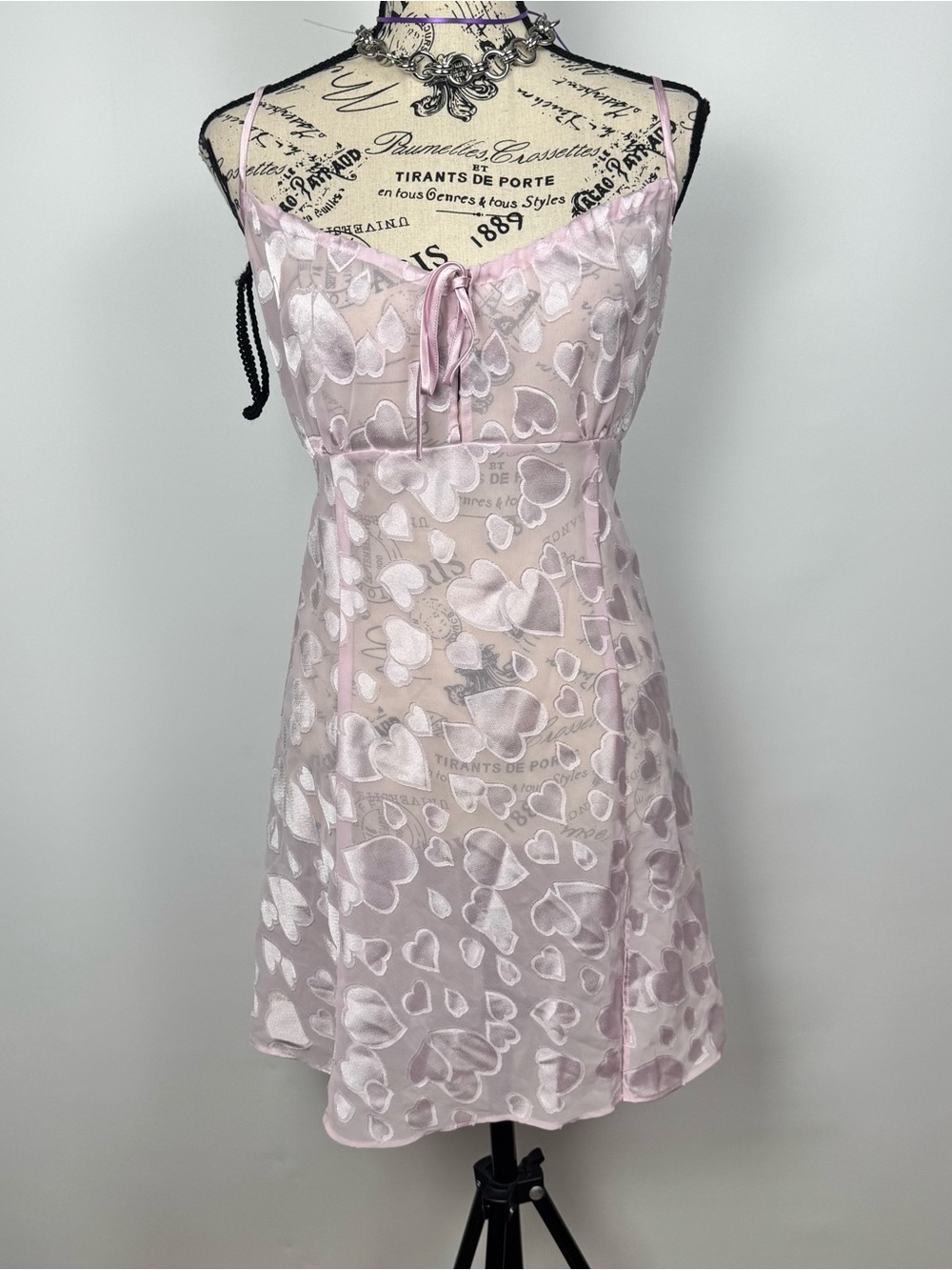 Frederick's of Hollywood Light Pink Heart-Print Mini Slip Dress